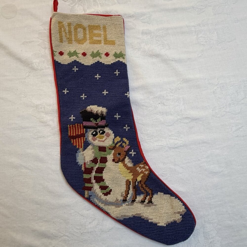 Vintage Needlework Christmas Stockings Noel Snowman Deer Holiday